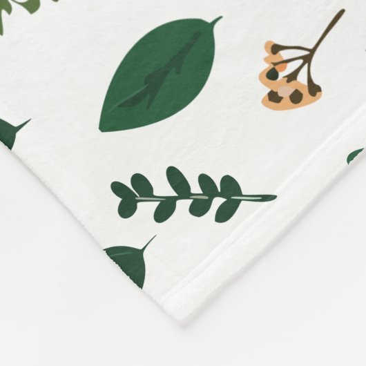 Couverture Polaire Feuilles et fleurs vertes sur blanc (Coin)