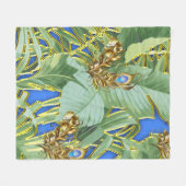 Couverture Polaire Feuilles Golden Peacock sur Cerulean Blue (Devant (Horizontal))