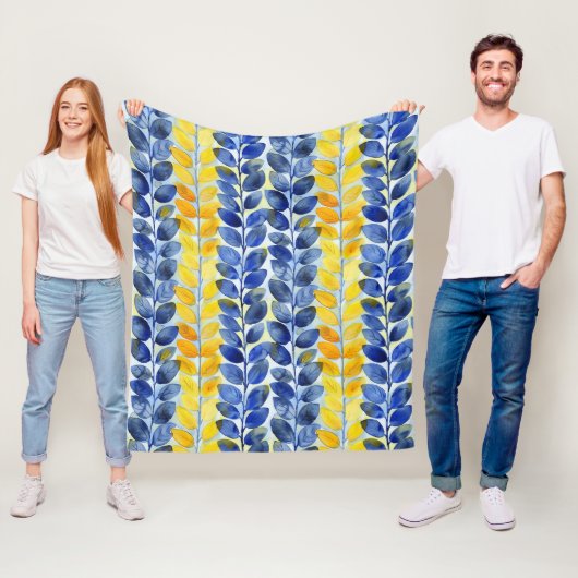 Couverture Polaire Feuilles jaune et bleu (En situation)