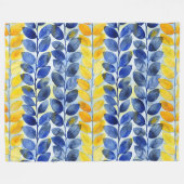 Couverture Polaire Feuilles jaune et bleu (Devant (Horizontal))