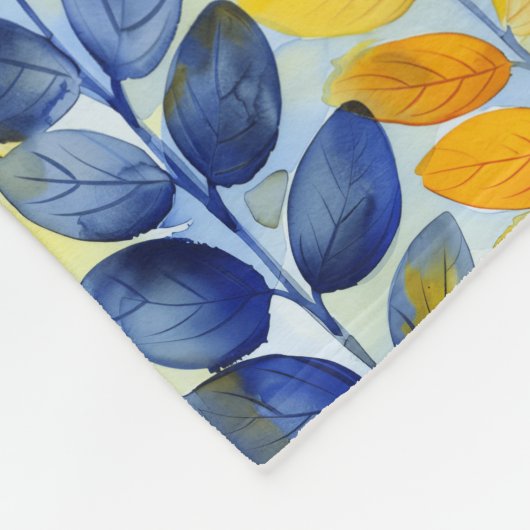 Couverture Polaire Feuilles jaune et bleu (Coin)