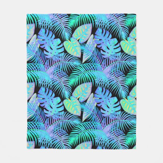Couverture Polaire Feuilles Néon Tropicales (Devant)