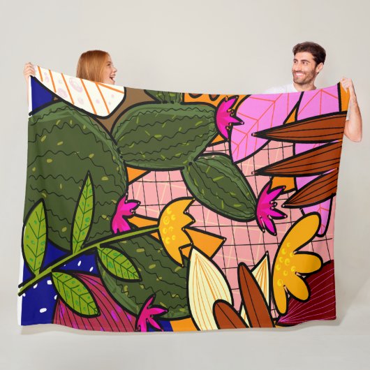 Couverture Polaire feuilles tropicaux Abstraits et fleurs (En situation)