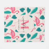 Couverture Polaire Feuilles tropicaux Flamant rose rose chaud Monogra (Devant (Horizontal))