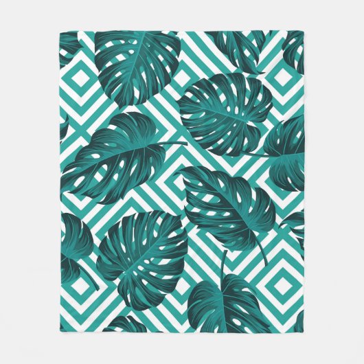Couverture Polaire Feuilles tropicaux : Motif Floral sans joint. (Devant)