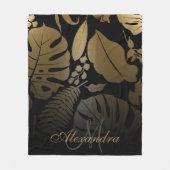 Couverture Polaire Feuilles tropicaux Noir et Or (Devant)
