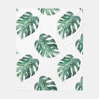 Couverture Polaire Feuilles tropicaux verts, motif aquarelle