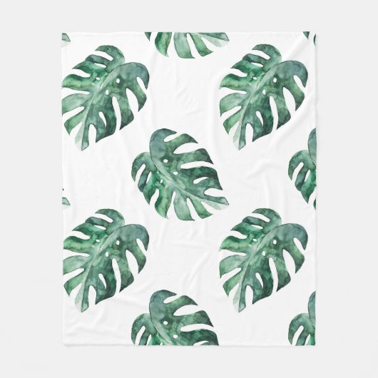 Couverture Polaire Feuilles tropicaux verts, motif aquarelle (Devant)