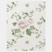 Couverture Polaire Feuilles vertes de Roses blanches (Devant)