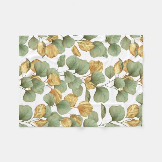 Couverture Polaire Feuilles verts et or. Motif (Devant (Horizontal))