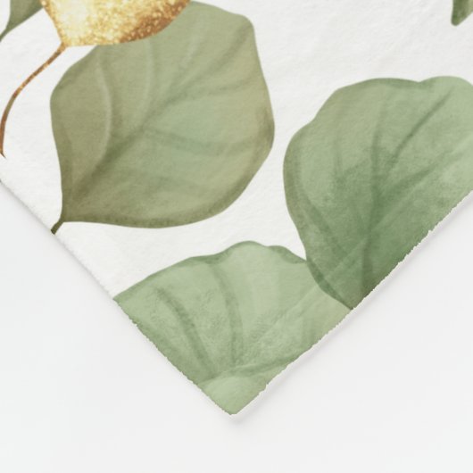Couverture Polaire Feuilles verts et or. Motif (Coin)