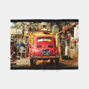 Couverture Polaire Fiat rouge 500, Italie, voiture vintage couvrante