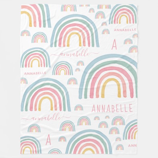 Couverture Polaire Fille aquarelle rose arc-en-ciel personnalisé (Devant)