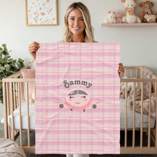 Couverture Polaire Fille avion Baby Shower Rose Gris Mignon Fantaisis
