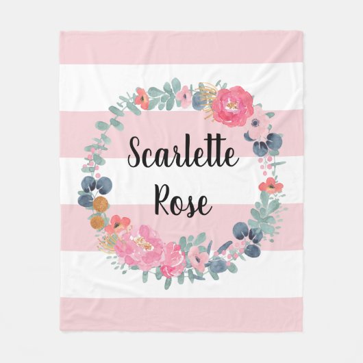 Couverture Polaire Fille-bébé rose pâle personnalisée Wreath (Devant)