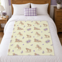Fille Cheval Jaune Violet Motif Floral