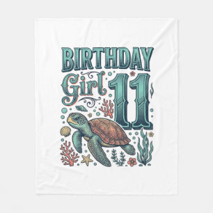 Couverture Polaire Fille d'anniversaire 11 Tortue de mer Gravure vint