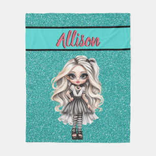Couverture Polaire Fille de mode cool turquoise paillettes personnali