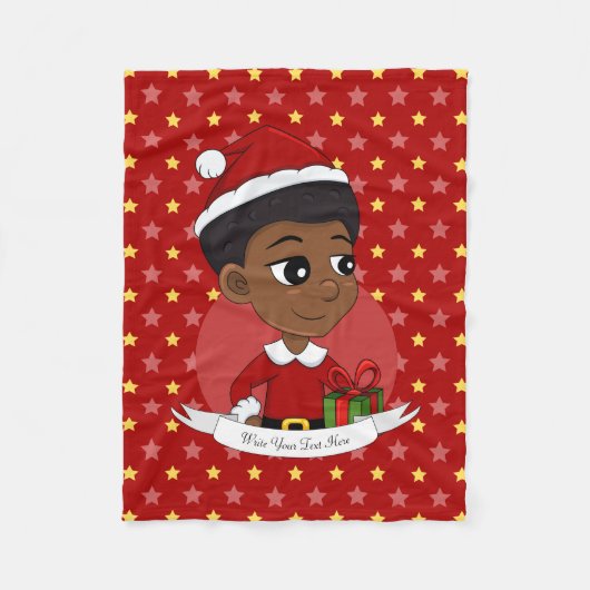Couverture Polaire Fille de Noël avec un dessin animé afro (Devant)