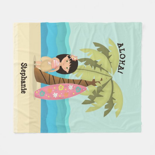 Couverture Polaire Fille de surfer hawaïenne (Devant (Horizontal))
