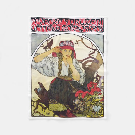 Couverture Polaire Fille et géranium, Mucha (Devant)
