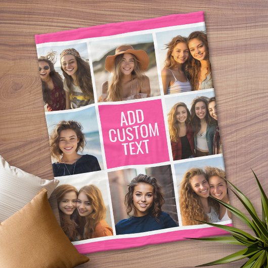 Couverture Polaire Fille Hot Rose 8 Carré Photo Collage Monogramme