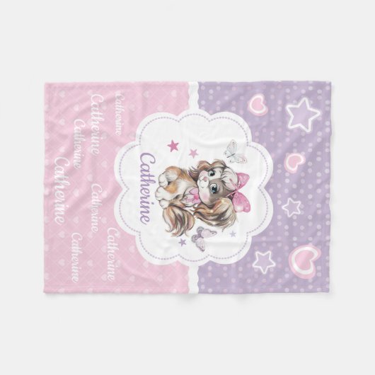 Couverture Polaire Fille mignonne nommée faite sur commande de chiot (Devant (Horizontal))