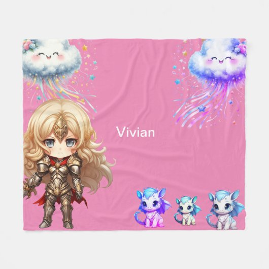 Couverture Polaire Fille nuit protection bébé dragons (Devant (Horizontal))