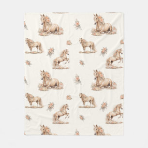 Couverture Polaire Fille Peach Cheval Roses Motif