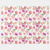 Couverture Polaire Fille Peach rose violet aquarelle Florale (Devant (Horizontal))