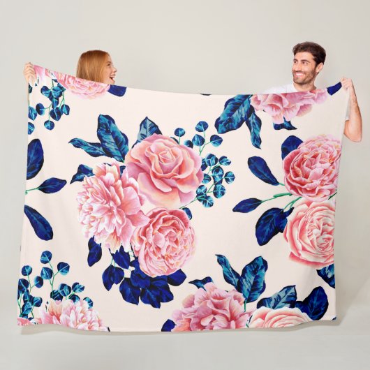 Couverture Polaire Fille Rose Marine Bleu Pays Fleurs Peintes (En situation)