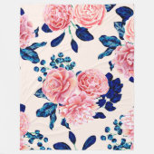 Couverture Polaire Fille Rose Marine Bleu Pays Fleurs Peintes (Devant)