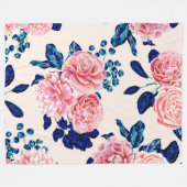 Couverture Polaire Fille Rose Marine Bleu Pays Fleurs Peintes (Devant (Horizontal))