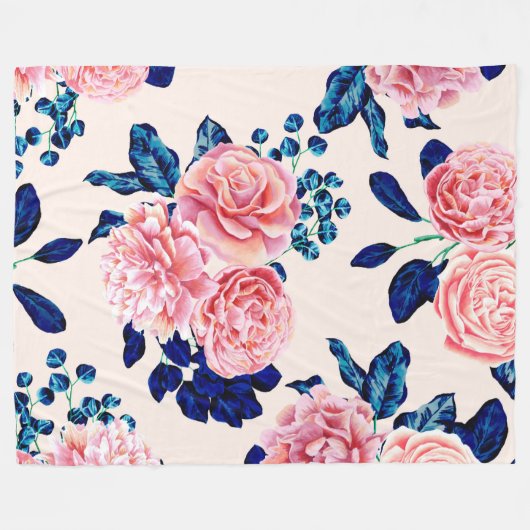 Couverture Polaire Fille Rose Marine Bleu Pays Fleurs Peintes (Devant (Horizontal))