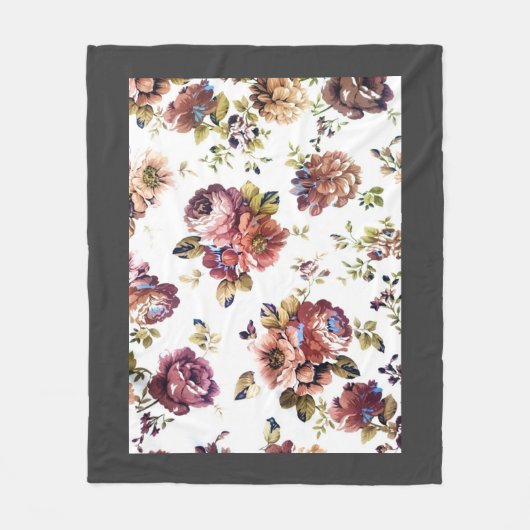 Couverture Polaire Fille Shabby Chic Florales Gris Bordure (Devant)