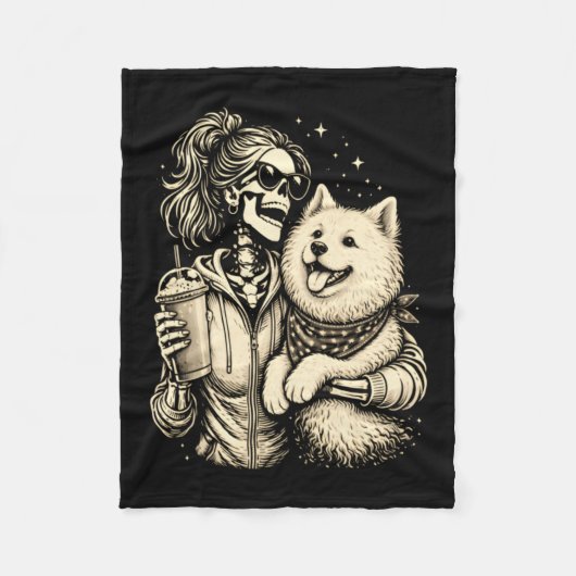 Couverture Polaire Fille squelette serrant Samoyède Mignon Café Gothi (Devant)