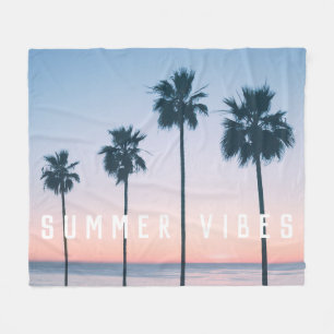 Couverture Polaire Fille tropicale rose et bleu Palm Tree coucher de