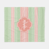 Couverture Polaire Fille vert Knit Coral rose rayures et nom (Devant (Horizontal))