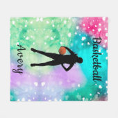 Couverture Polaire Filles Basketball Aquarelle avec Coeurs flottants (Devant (Horizontal))