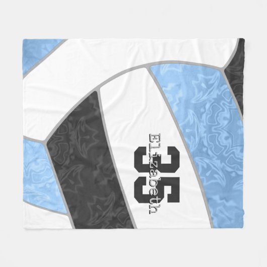 Couverture Polaire filles bleu clair noir volleyball personnalisées (Devant (Horizontal))