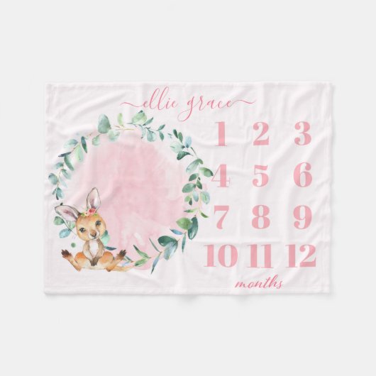 Couverture Polaire Filles Blush Pink Baby Kangaroo Milestone Blanket (Devant (Horizontal))