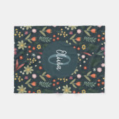 Couverture Polaire Filles Cute Marine Bleu Moderne Fleurs Botaniques (Devant (Horizontal))