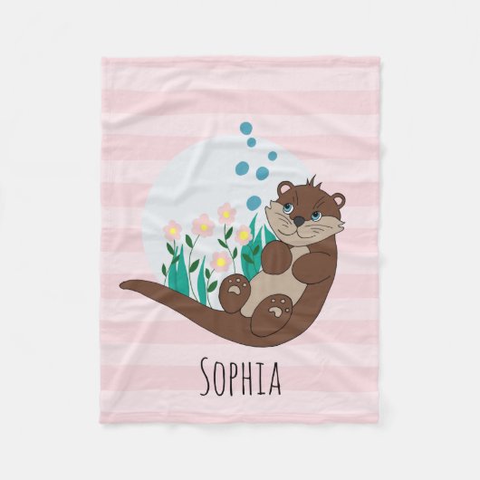 Couverture Polaire Filles Cute Otter Fleurs de dessins et nom Enfants (Devant)