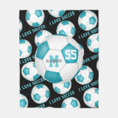 Couverture Polaire filles J'aime texte de football turquoise bleu bla (Devant)