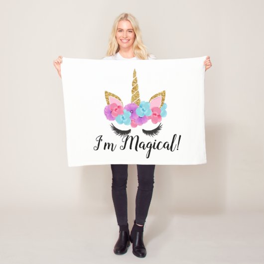 Couverture Polaire Filles magiques de licorne d'or de fleurs (En situation)