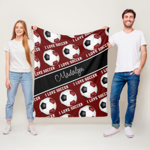 Couverture Polaire filles maroon noir boules de football sms motif