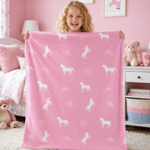Couverture Polaire Filles Mignon Motif Cheval Rose Nom Personnalisé