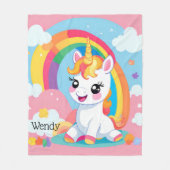 Couverture Polaire Fille's mignon Unicorn arc-en-ciel Nom personnalis (Devant)