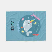 Couverture Polaire Filles mignonne arc-en-ciel Narwhal & Nom Turquois (Devant (Horizontal))