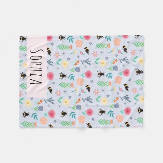 Couverture Polaire Filles mignonne Bumblebee Bee Motif d'été Nom Enfa (Devant (Horizontal))